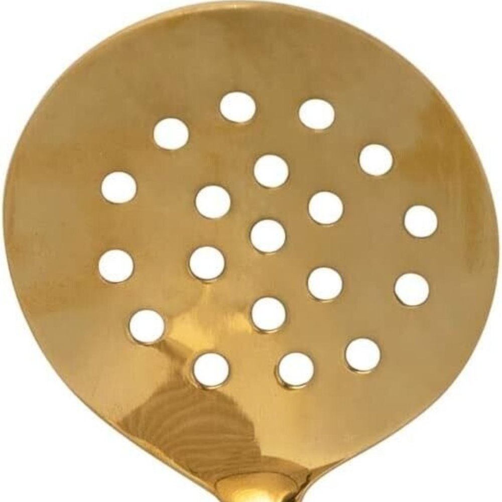NWT KITCHEN Bloomingville Brass TEA/Strainer, 8"L x 3"W Gold NEW $22